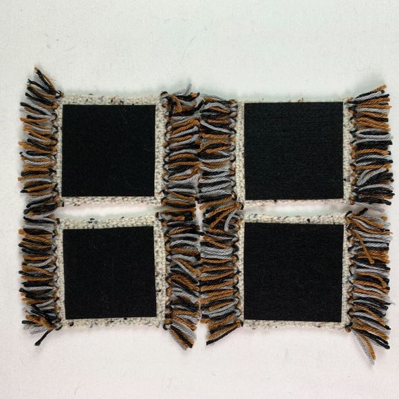 Mug Rugs Handmade Crochet Brown Gray Variegated Felt Backed Fringe 4 Coasters - Picture 7 of 11